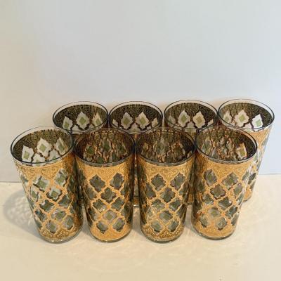 LOT 107F: Fancy Green & Gold Highball Glasses