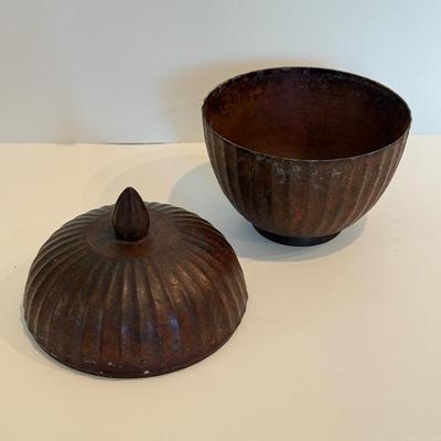 LOT 110F: Black Pottery Handled Bowl & Brass Indian Lidded Vessel