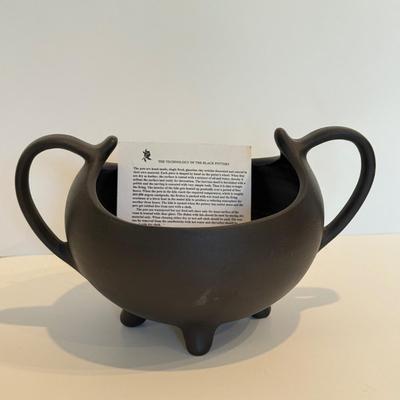 LOT 110F: Black Pottery Handled Bowl & Brass Indian Lidded Vessel