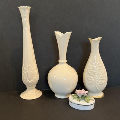 LOT 112F: Three Lenox Vases w/ Rose Trinket Box