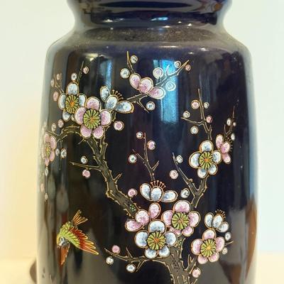 LOT 116F: Hand Embroidered Fabric, Signed China Tea Cups, Big Blue Vase (Hand Painted) & More
