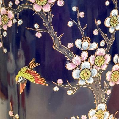 LOT 116F: Hand Embroidered Fabric, Signed China Tea Cups, Big Blue Vase (Hand Painted) & More