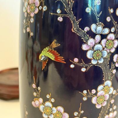 LOT 116F: Hand Embroidered Fabric, Signed China Tea Cups, Big Blue Vase (Hand Painted) & More