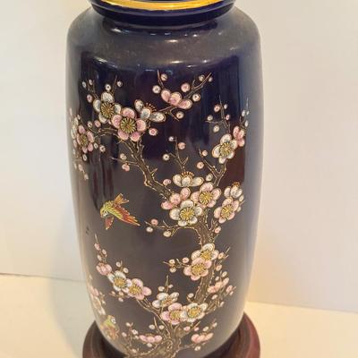 LOT 116F: Hand Embroidered Fabric, Signed China Tea Cups, Big Blue Vase (Hand Painted) & More