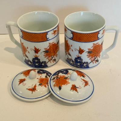 LOT 116F: Hand Embroidered Fabric, Signed China Tea Cups, Big Blue Vase (Hand Painted) & More