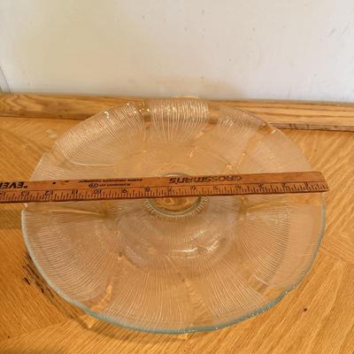 LOT 119F: Flower Design Glass Cake Plate & Leaf Design Plates & Bowl