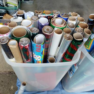 LOT 124G: Holiday Decor and Large Assortment of Wrapping Paper for Various Holidays