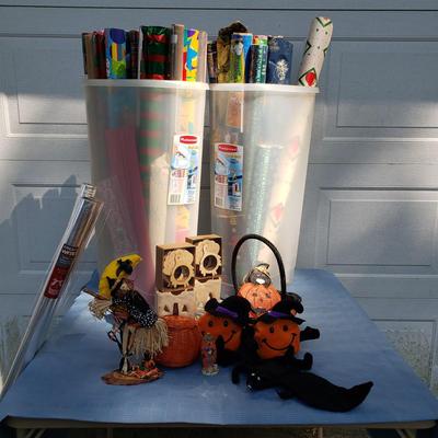 LOT 124G: Holiday Decor and Large Assortment of Wrapping Paper for Various Holidays