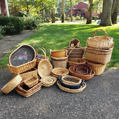 LOT 127G: Baskets Galore! Large Assortment of Baskets in Various Shapes and Sizes