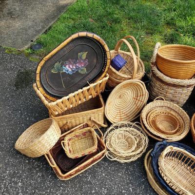 LOT 127G: Baskets Galore! Large Assortment of Baskets in Various Shapes and Sizes