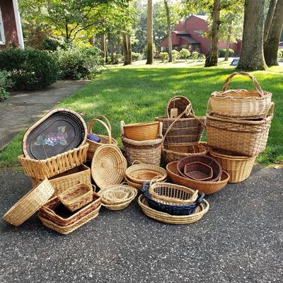 LOT 127G: Baskets Galore! Large Assortment of Baskets in Various Shapes and Sizes
