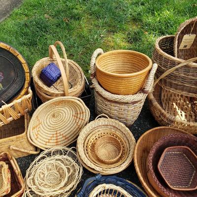 LOT 127G: Baskets Galore! Large Assortment of Baskets in Various Shapes and Sizes