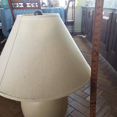 LOT 129L: Rattan Plant Stand with Live Plant and Large Decorative Table Lamp