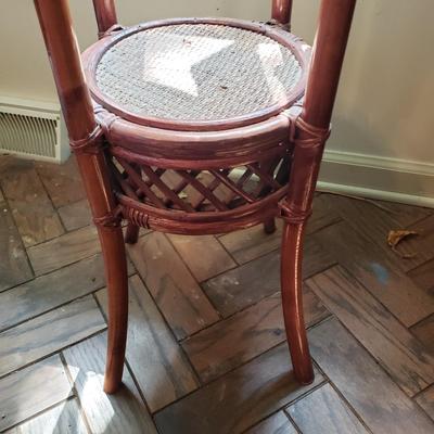 LOT 129L: Rattan Plant Stand with Live Plant and Large Decorative Table Lamp
