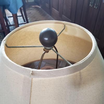 LOT 129L: Rattan Plant Stand with Live Plant and Large Decorative Table Lamp
