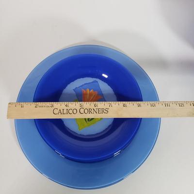 LOT 130L: Arcoroc France Blue Matys Glass Tableware with Orange Tulips