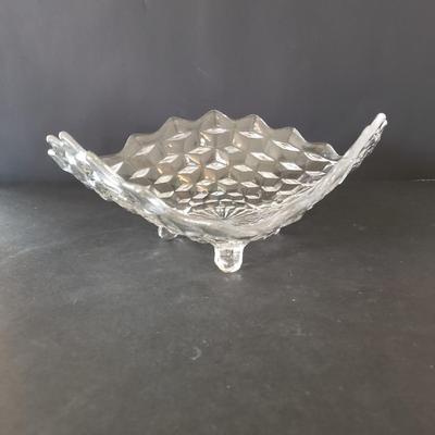 LOT 132L: Fostoria American Footed Dish and Clear Glass Decorative Pieces