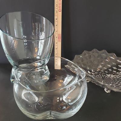 LOT 132L: Fostoria American Footed Dish and Clear Glass Decorative Pieces