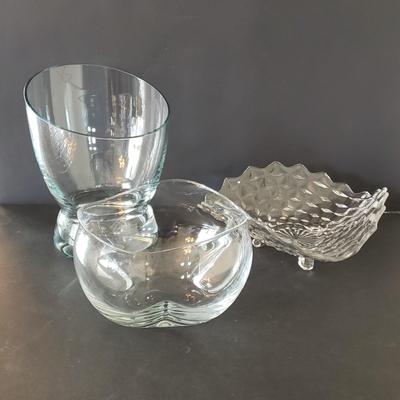 LOT 132L: Fostoria American Footed Dish and Clear Glass Decorative Pieces