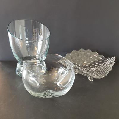 LOT 132L: Fostoria American Footed Dish and Clear Glass Decorative Pieces
