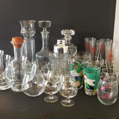 LOT 133D: Large Barware Collection; Schlitz Glasses, Stemware, Decanters, and More
