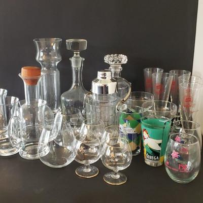 LOT 133D: Large Barware Collection; Schlitz Glasses, Stemware, Decanters, and More