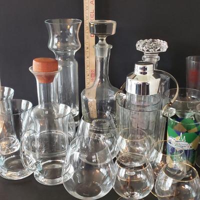 LOT 133D: Large Barware Collection; Schlitz Glasses, Stemware, Decanters, and More