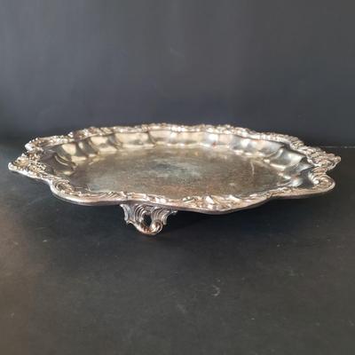 LOT 134L: Silverplate Condiment Cart, Pyrex Casserole Dish with Stand, Coronet Silver on Copper Platter