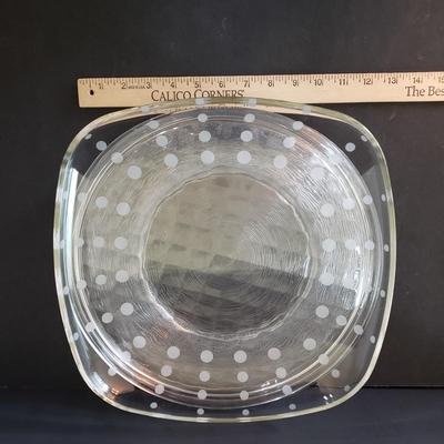 LOT 135L: Rare Fostoria American 12" Round Glass Tray with Assortment of Serving Dishes with Different Patterns and Textures