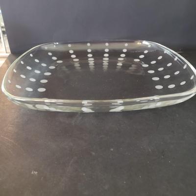 LOT 135L: Rare Fostoria American 12" Round Glass Tray with Assortment of Serving Dishes with Different Patterns and Textures