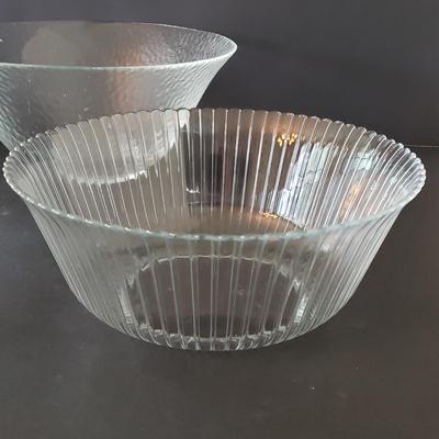LOT 135L: Rare Fostoria American 12" Round Glass Tray with Assortment of Serving Dishes with Different Patterns and Textures