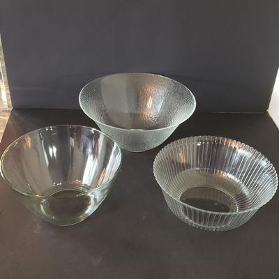 LOT 135L: Rare Fostoria American 12" Round Glass Tray with Assortment of Serving Dishes with Different Patterns and Textures