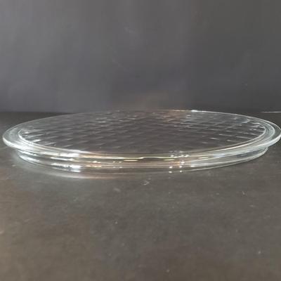 LOT 135L: Rare Fostoria American 12" Round Glass Tray with Assortment of Serving Dishes with Different Patterns and Textures