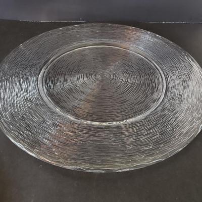LOT 135L: Rare Fostoria American 12" Round Glass Tray with Assortment of Serving Dishes with Different Patterns and Textures