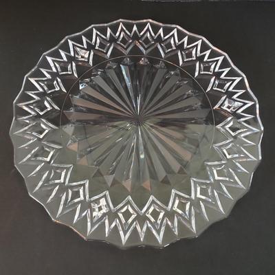 LOT 136L: 14" Lead Crystal Cathedral Cake Plate, Glass Egg Plate, Fish Dish, and More