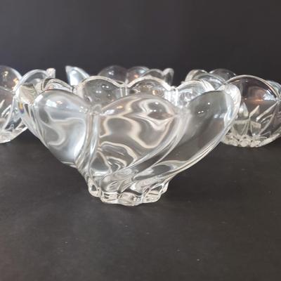 LOT 136L: 14" Lead Crystal Cathedral Cake Plate, Glass Egg Plate, Fish Dish, and More