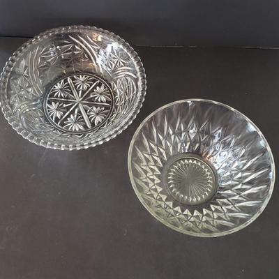 LOT 136L: 14" Lead Crystal Cathedral Cake Plate, Glass Egg Plate, Fish Dish, and More
