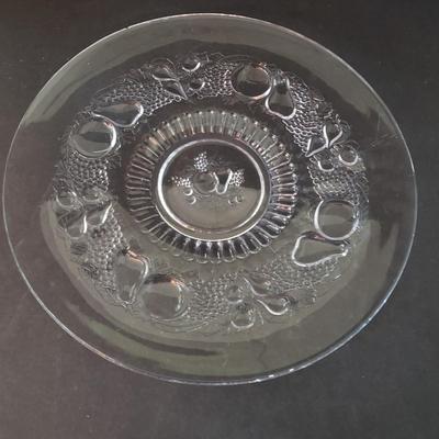 LOT 136L: 14" Lead Crystal Cathedral Cake Plate, Glass Egg Plate, Fish Dish, and More
