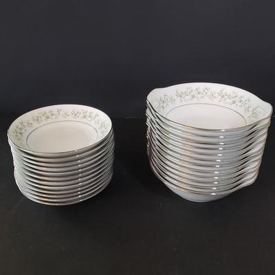 LOT 137D: Noritake Savannah Service for 12, Serving Platters and Bowls, Teacups/Saucers, and Creamer with Sugar