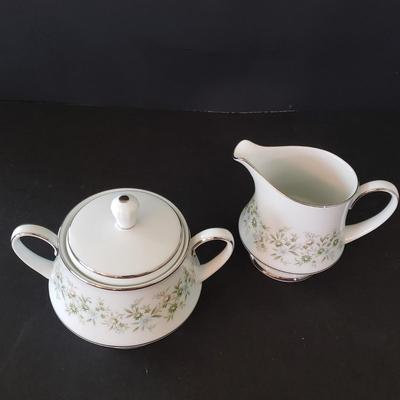 LOT 137D: Noritake Savannah Service for 12, Serving Platters and Bowls, Teacups/Saucers, and Creamer with Sugar