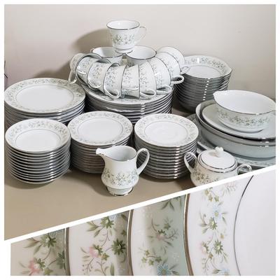 LOT 137D: Noritake Savannah Service for 12, Serving Platters and Bowls, Teacups/Saucers, and Creamer with Sugar