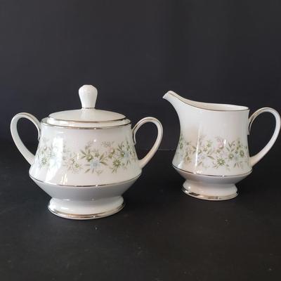 LOT 137D: Noritake Savannah Service for 12, Serving Platters and Bowls, Teacups/Saucers, and Creamer with Sugar