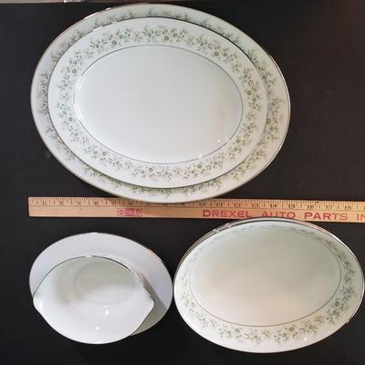 LOT 137D: Noritake Savannah Service for 12, Serving Platters and Bowls, Teacups/Saucers, and Creamer with Sugar