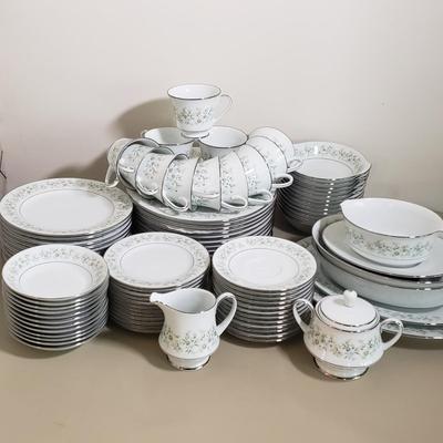 LOT 137D: Noritake Savannah Service for 12, Serving Platters and Bowls, Teacups/Saucers, and Creamer with Sugar