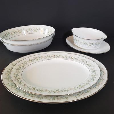 LOT 137D: Noritake Savannah Service for 12, Serving Platters and Bowls, Teacups/Saucers, and Creamer with Sugar