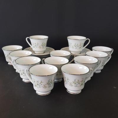 LOT 137D: Noritake Savannah Service for 12, Serving Platters and Bowls, Teacups/Saucers, and Creamer with Sugar