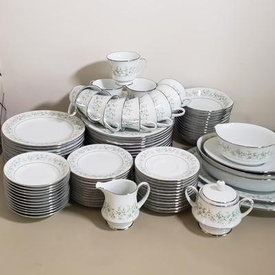 LOT 137D: Noritake Savannah Service for 12, Serving Platters and Bowls, Teacups/Saucers, and Creamer with Sugar