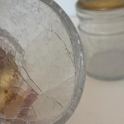 LOT 147F: Crackle Glass Jars w/ Brass Lids