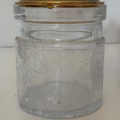LOT 147F: Crackle Glass Jars w/ Brass Lids