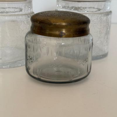 LOT 147F: Crackle Glass Jars w/ Brass Lids